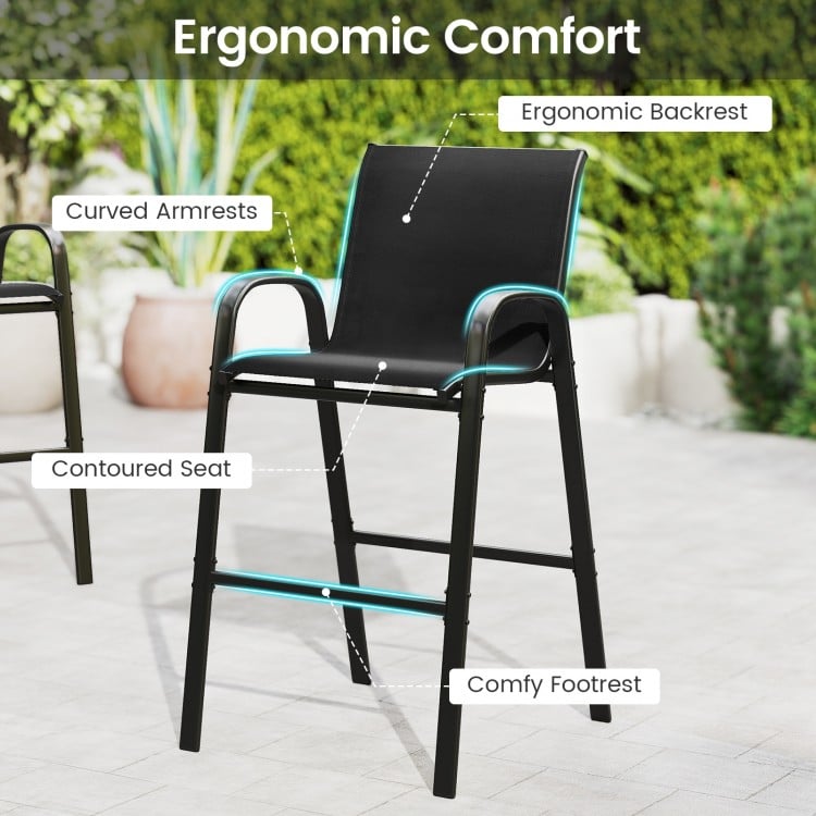 3 Piece Outdoor Bar Set with Footrest and 2-Tier Shelf-Black