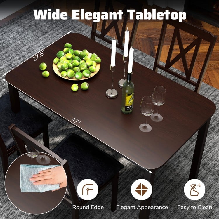 5-Piece Dining Table Set with Wide Tabletop and Rubber Wood Legs-Black