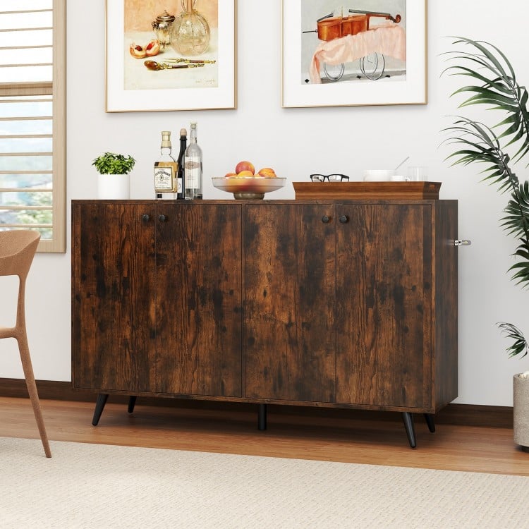 Buffet Sideboard Mid Century Modern Storage Cabinet with Adjustable Shelves-Rustic Brown