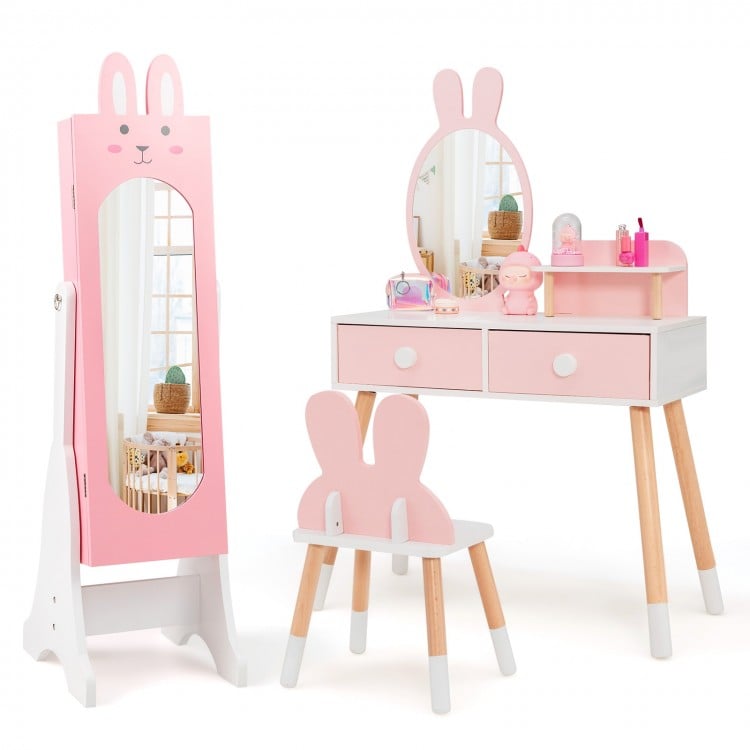 Kids Jewelry Armoire Cabinet with 2 Tilt Angles and Large Capacity-White