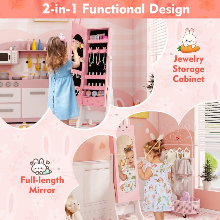Kids Jewelry Armoire Cabinet with 2 Tilt Angles and Large Capacity-White
