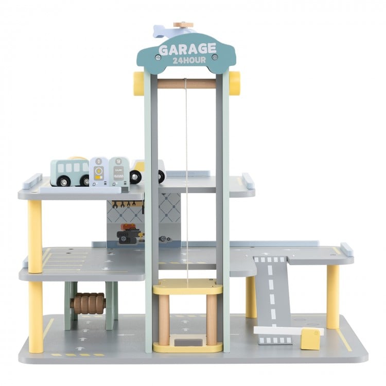 Parking Garage Playset with 4 Cars and Helicopter-Gray