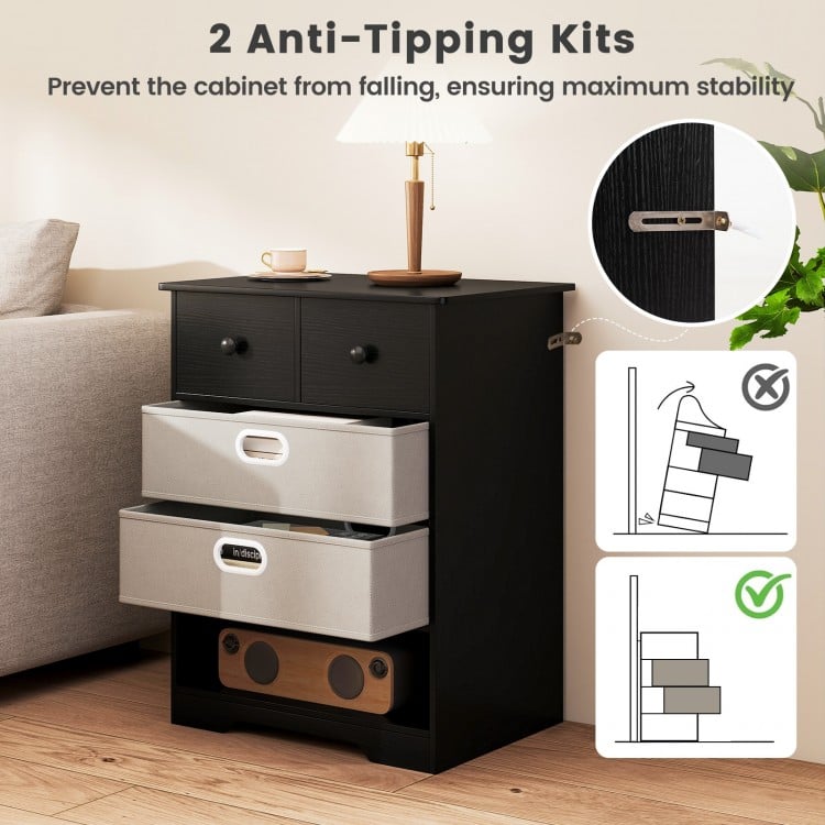 4-Drawer Dresser Modern Chest Storage Organizer with Open Shelves-Black