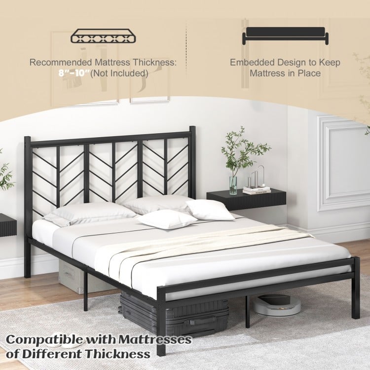 Queen Size Platform Bed with Headboard and Metal Frame-Queen Size