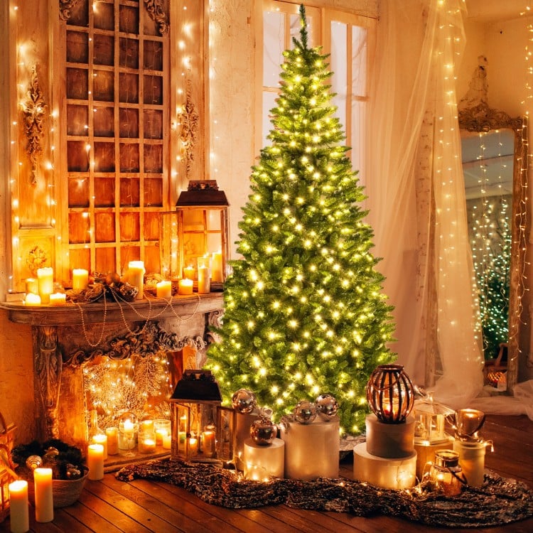 8 FT Corner Artificial Christmas Tree with 1137 Branch Tips and 360 Warm White LED Lights