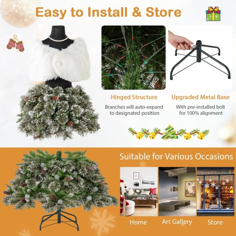 5 FT Pre-lit Mannequin Artificial Christmas Tree Hinged Dress Form Xmas Tree with 465 Branch Tips