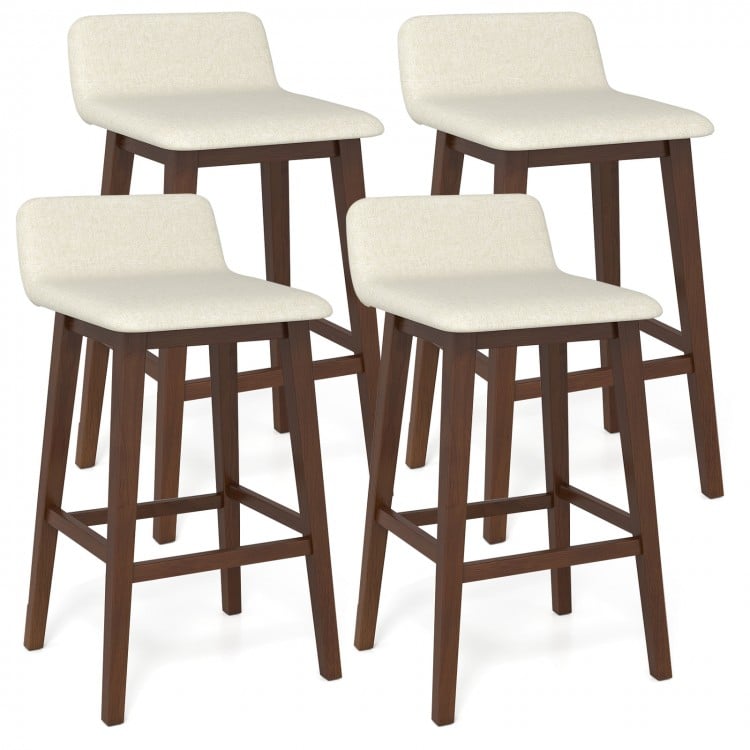 29 Inch Low-Back High-Top Chairs with Padded Seat and Rubber Wood Legs-White