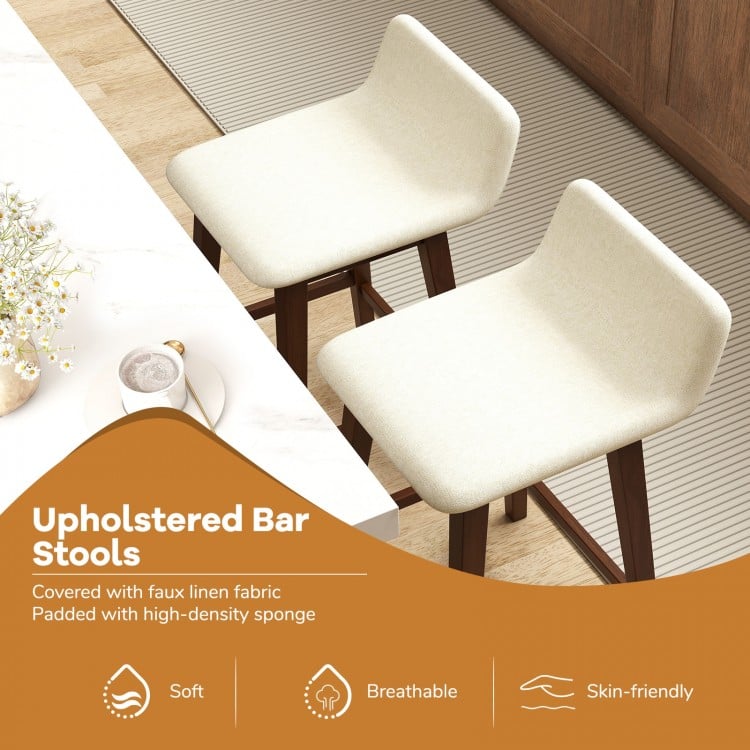 29 Inch Low-Back High-Top Chairs with Padded Seat and Rubber Wood Legs-White