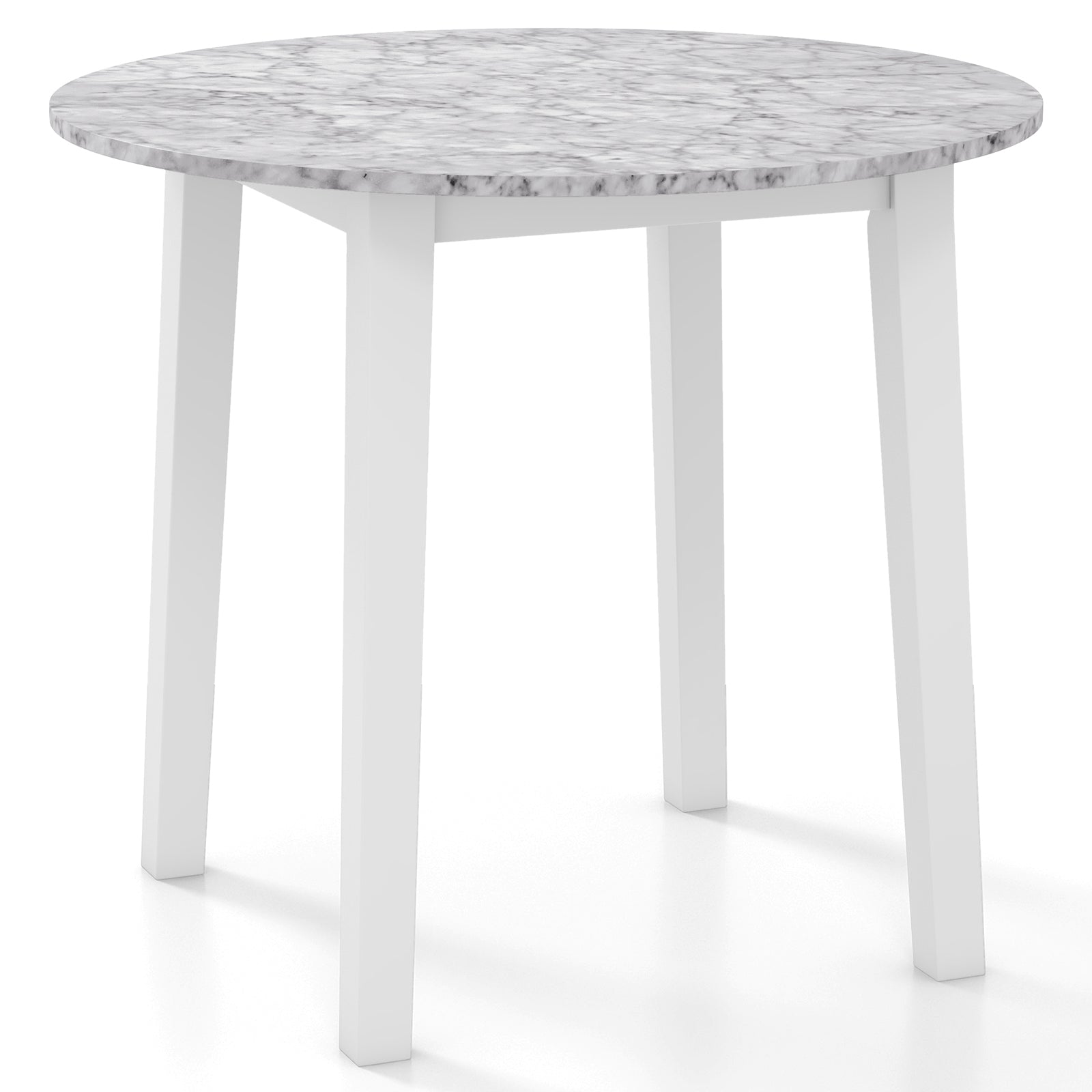 35 Inch Round Dining Table with Rubber Wood Legs and Marble-textured Veneer Tabletop-White