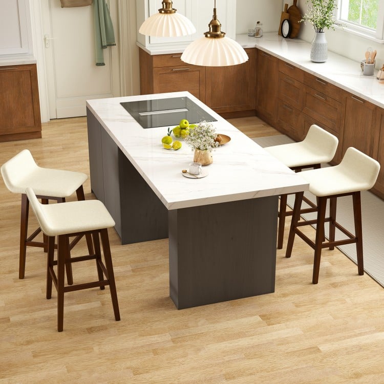 29 Inch Low-Back High-Top Chairs with Padded Seat and Rubber Wood Legs-White