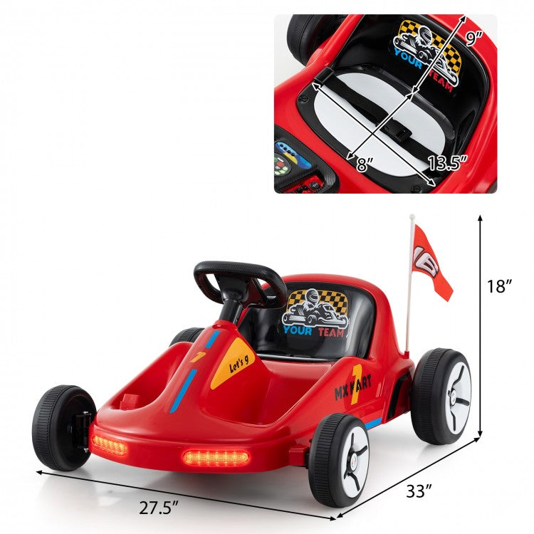 12V Electric Go-Kart for Kids with Remote Control, LED Lights, Music & Safety Belt – 3+