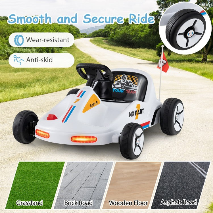 12V Electric Go-Kart for Kids with Remote Control, LED Lights, Music & Safety Belt – 3+