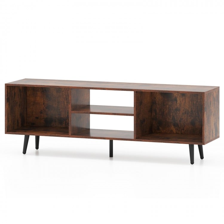 47.5 Inches TV Stand for 55-Inch TV with Compartments and Metal Legs-Rustic Brown