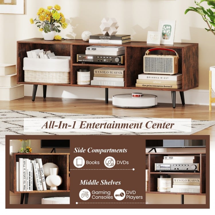 47.5 Inches TV Stand for 55-Inch TV with Compartments and Metal Legs-Rustic Brown