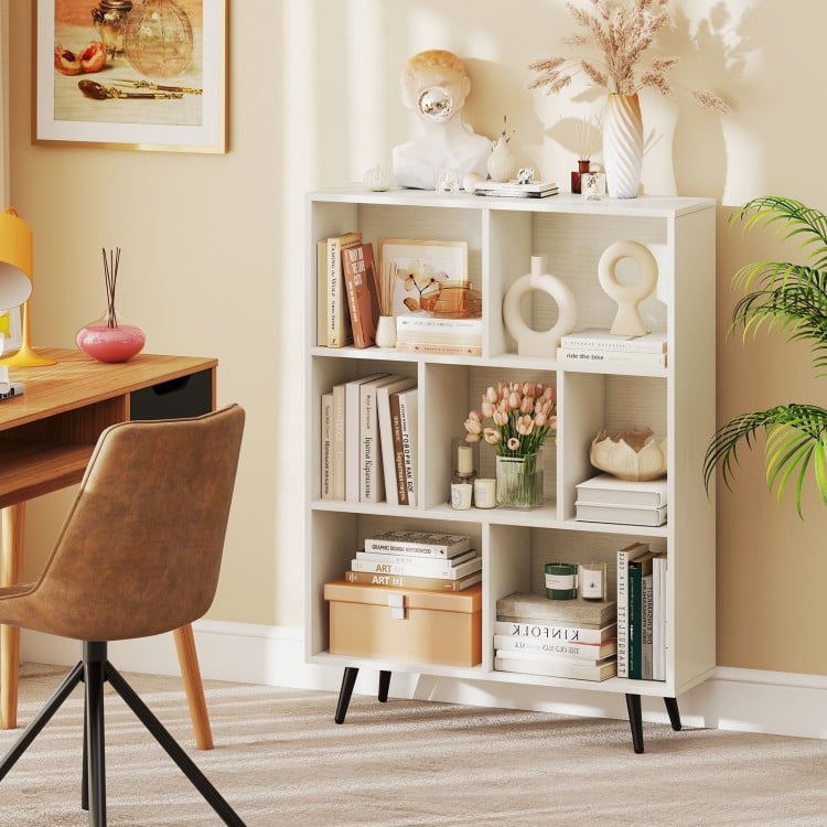8/10-Cube Bookcase with 5 Tapered Metal Legs-Off White