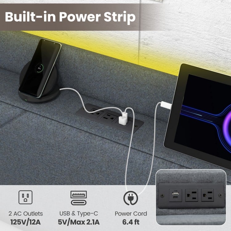 Full/Queen Size Bed Frame with LED Lights and Charging Station-Full Size