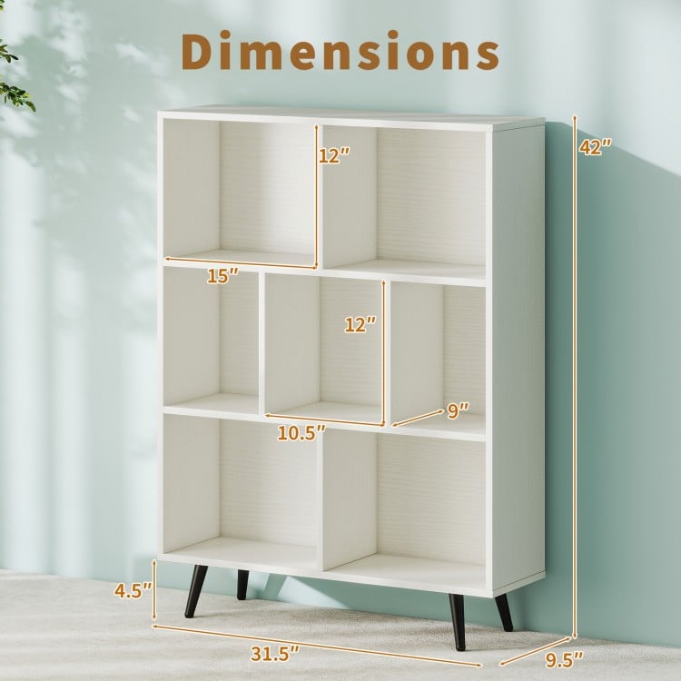 8/10-Cube Bookcase with 5 Tapered Metal Legs-Off White