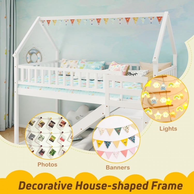 Twin Over Twin Bunk Bed with Slide and Staircase-White