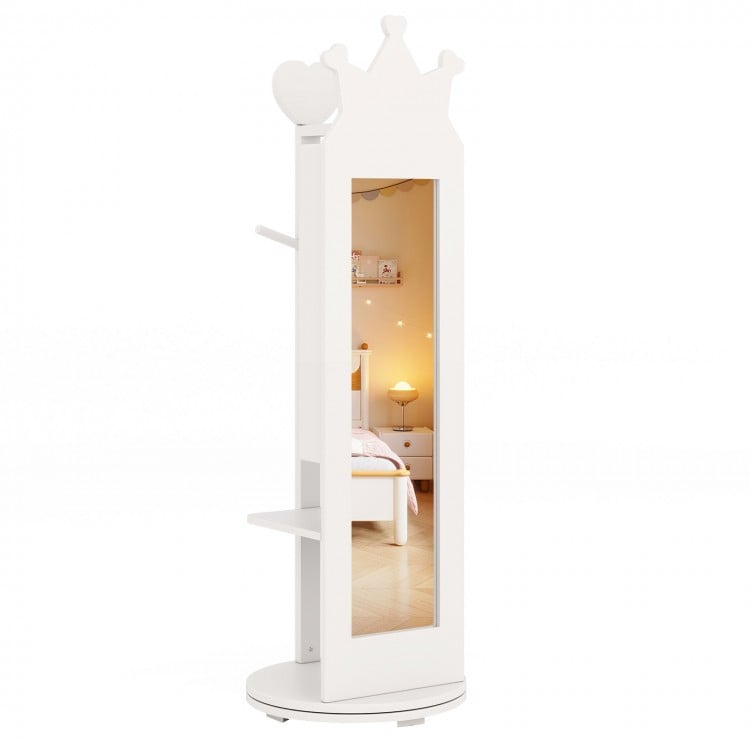 Free-Standing Full Length Mirror Kids Jewelry Armoire Cabinet-White