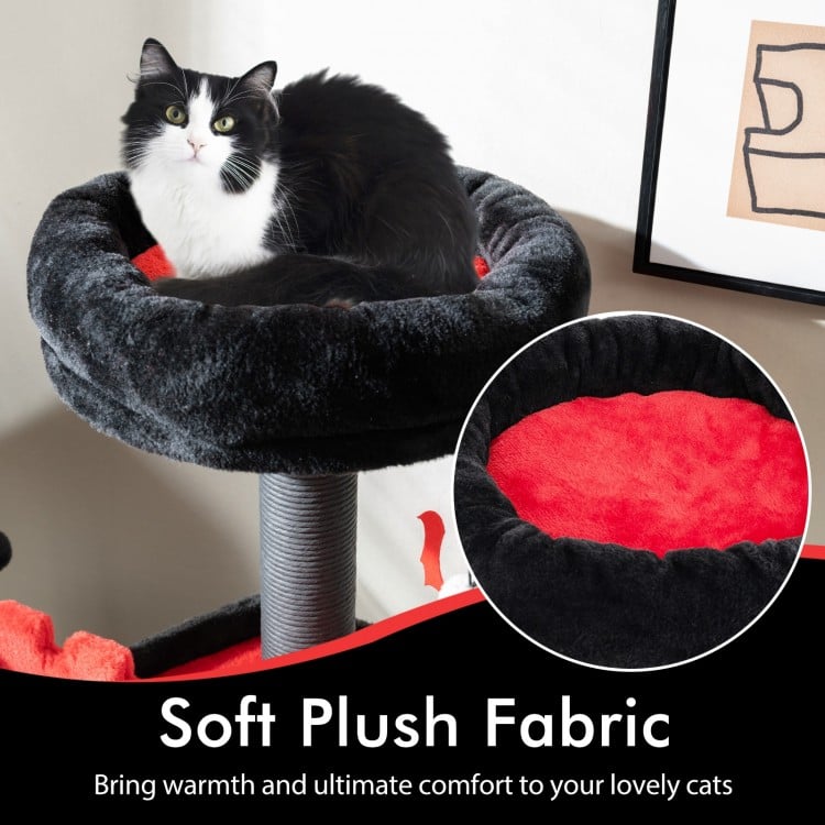 Gothic Cat Tree 49 Inch Tall Cat Tower 6-Tier Cat Activity Center with Coffin Bed-Black