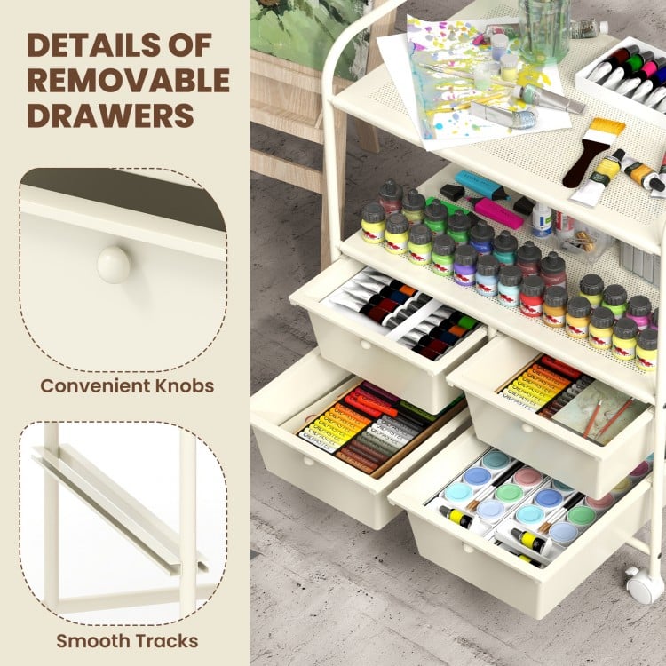 4 Drawers Shelves Rolling Storage Cart Rack-White