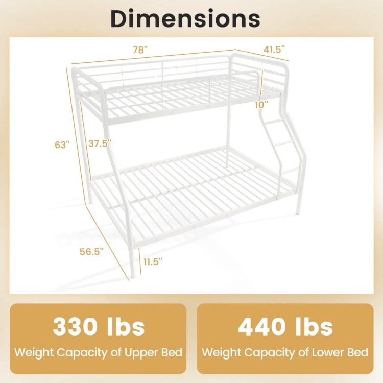 Twin Over Full Bunk Bed with Ladder and Full-length Guardrails-White