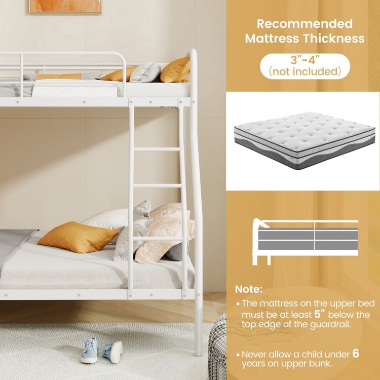 Twin Over Full Bunk Bed with Ladder and Full-length Guardrails-White