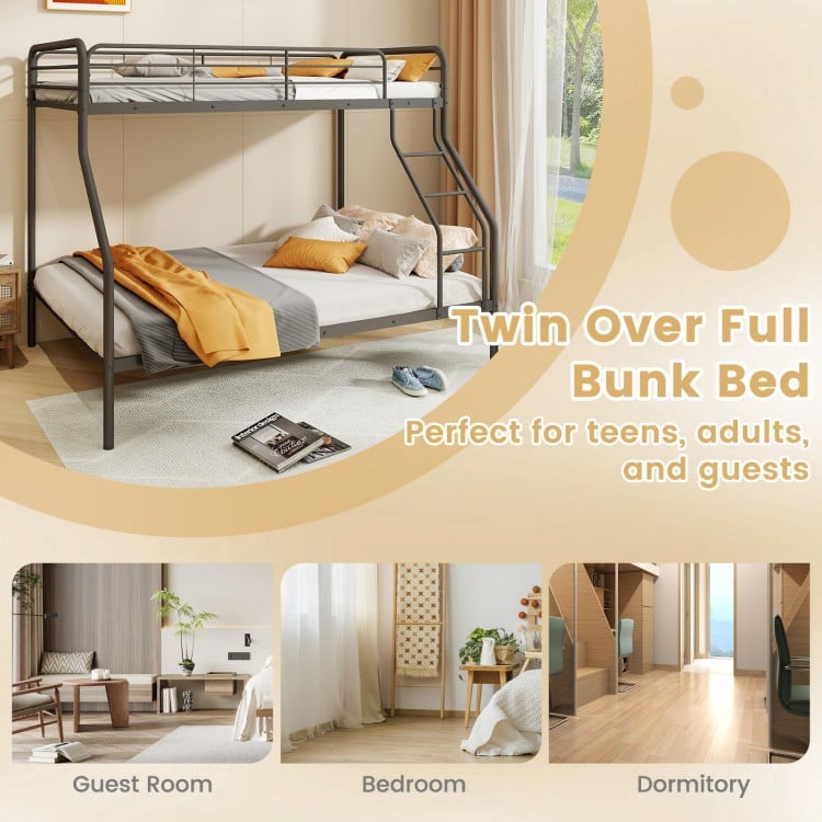 Twin Over Full Bunk Bed with Ladder and Full-length Guardrails-Black