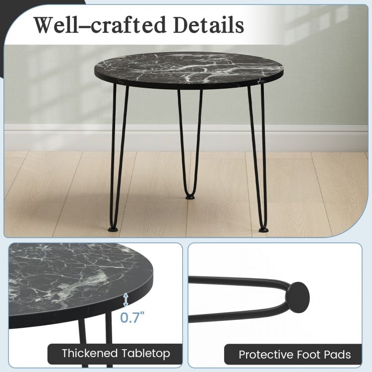 Round Coffee Table with Thickened Tabletop and Metal Tripod Legs-Black