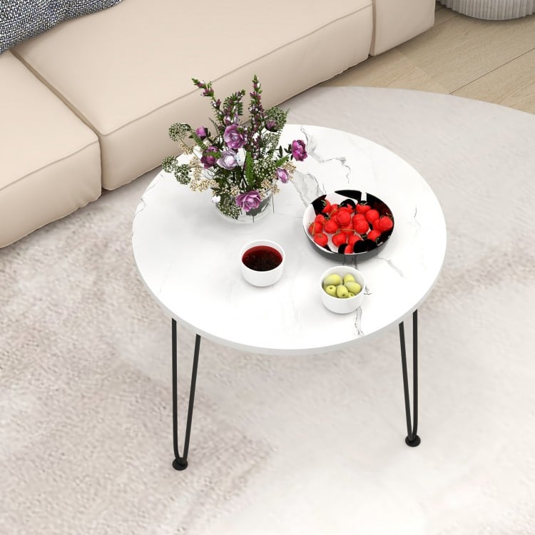Round Coffee Table with Thickened Tabletop and Metal Tripod Legs-White