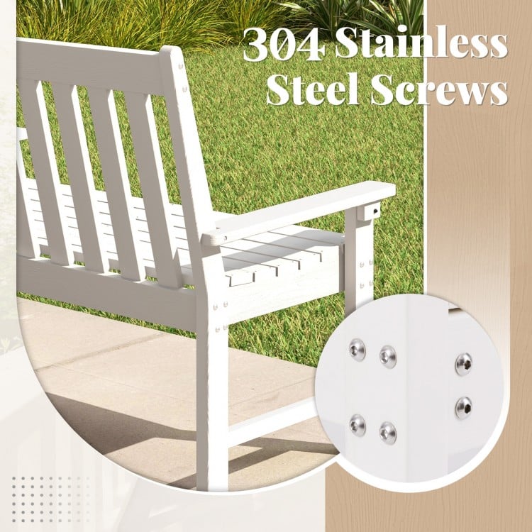 52 Inch All-Weather HDPE Outdoor Bench with Backrest and Armrests-White