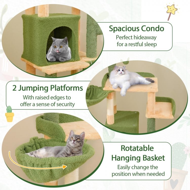 63 Inch Cactus Cat Tree with Sisal Scratching Posts and Board for Indoor Cats