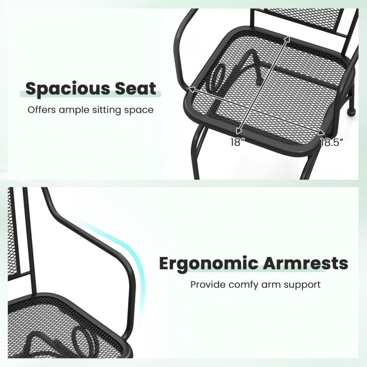 Outdoor Rocking Chair Set of 2 with Mesh Backrest and Seat for Yard-Black