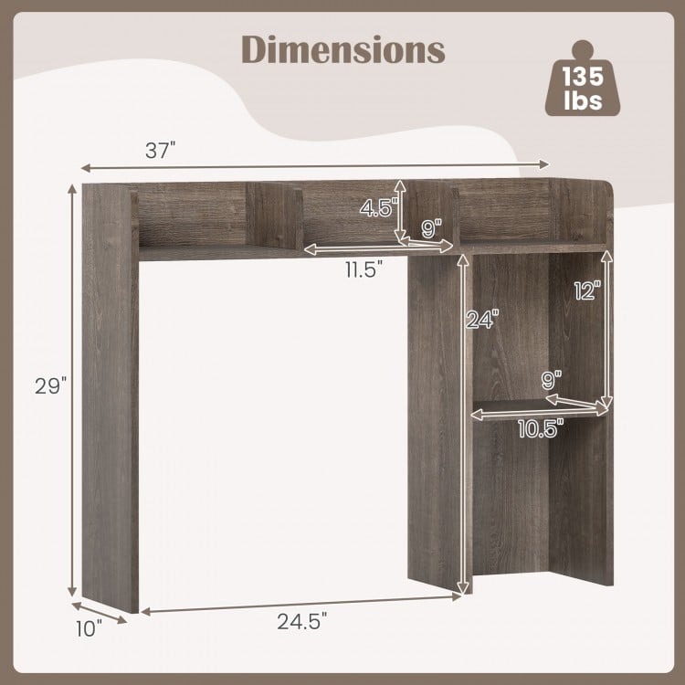 3-Tier Multipurpose Desk Bookshelf with 4 Shelves-Oak