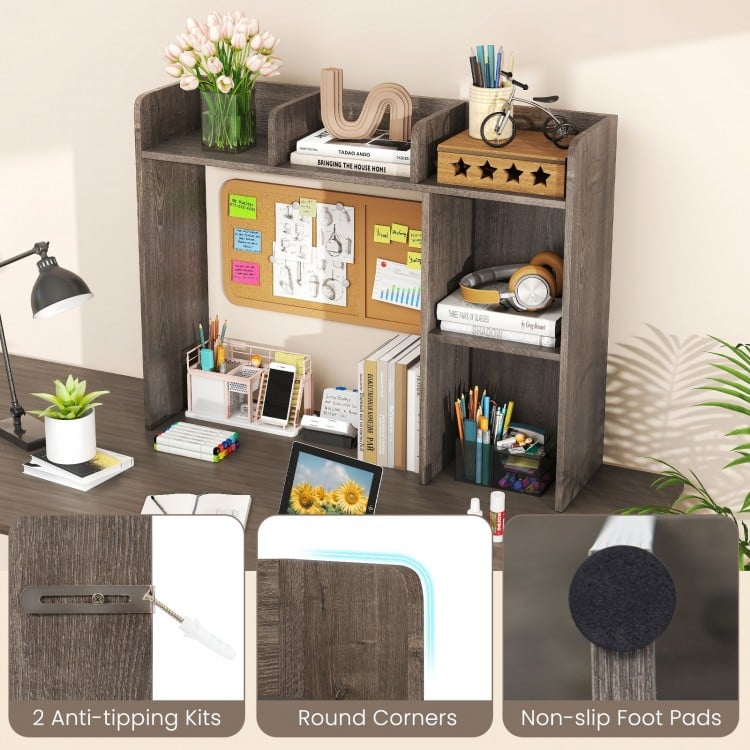 3-Tier Multipurpose Desk Bookshelf with 4 Shelves-Oak
