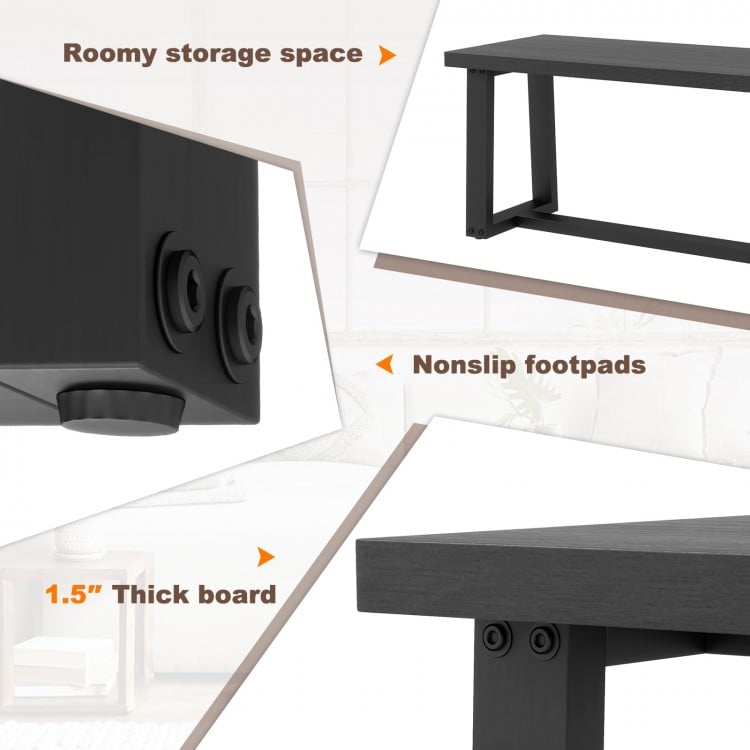 Wood Dining Bench with Metal Frame and Adjustable Footpads-Black