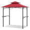 Outdoor Double-Tiered Grill Gazebo Canopy with 2 Shelves and 7 Hooks-Red