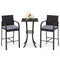 3-Piece Patio Wicker Rattan Bar Height Chairs and Square Table Set-Black