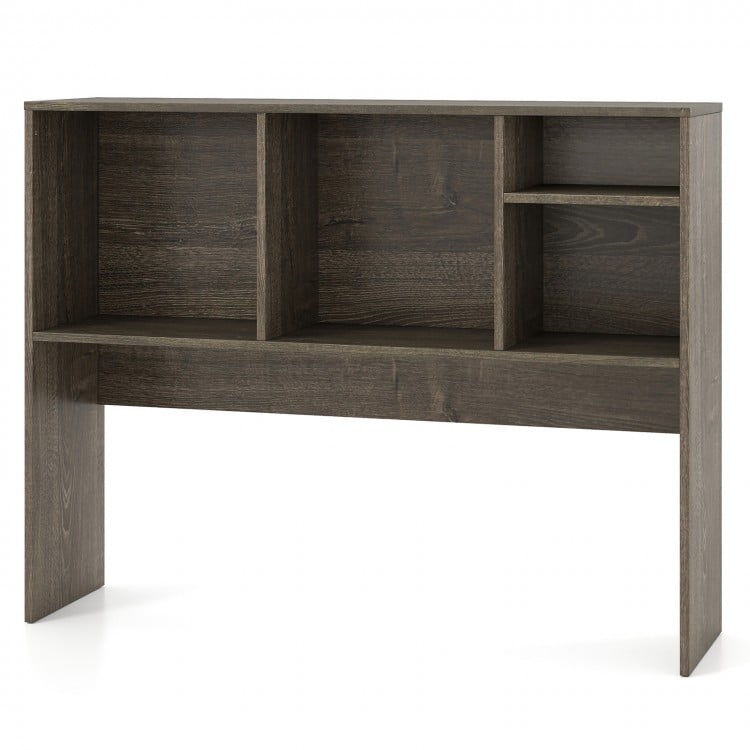 Computer Desktop Bookcase with 4 Cubbies and Open Back Compartment-Gray