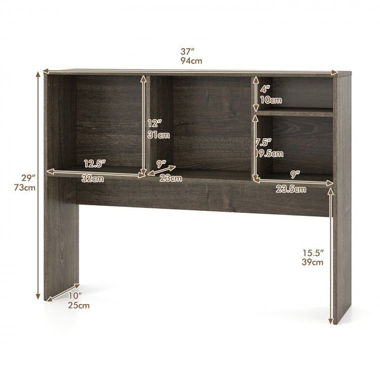 Computer Desktop Bookcase with 4 Cubbies and Open Back Compartment-Gray