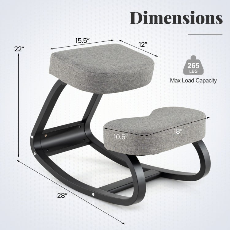 Wooden Ergonomic Rocking Kneeling Chair with Padded Cushion-Grey