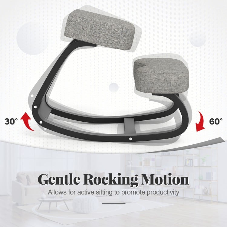 Wooden Ergonomic Rocking Kneeling Chair with Padded Cushion-Grey