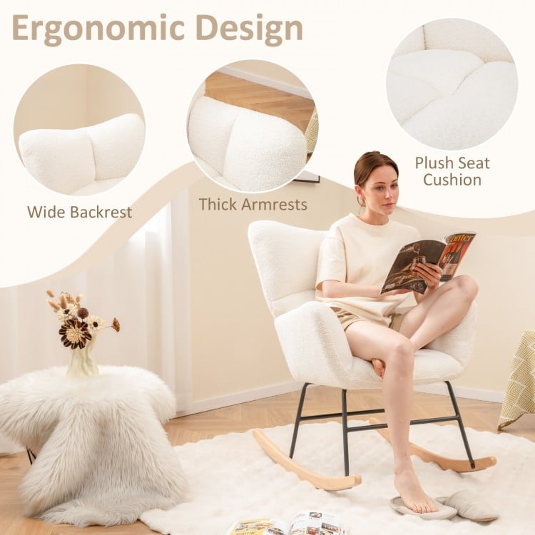 Nursery Rocking Chair with Comfy Backrest and Armrest-Beige