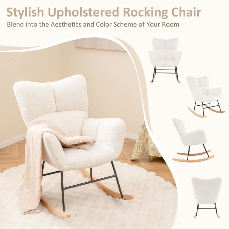Nursery Rocking Chair with Comfy Backrest and Armrest-Beige