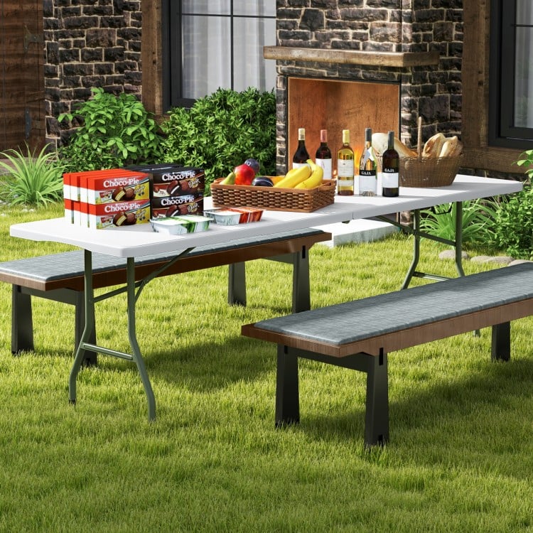 8 ft Portable Folding Table 350 LBS Fold-in-Half Table with HDPE Tabletop-White