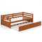 Twin Size Trundle Platform Bed Frame with  Wooden Slat Support-Walnut