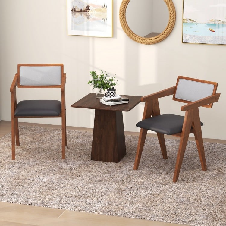 Mid Century Wooden Accent Chairs with Leathaire Seat Cushions Set of 2-Walnut