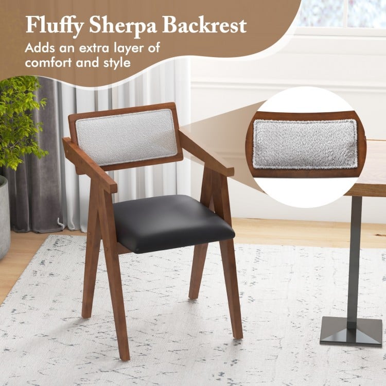 Mid Century Wooden Accent Chairs with Leathaire Seat Cushions Set of 2-Walnut