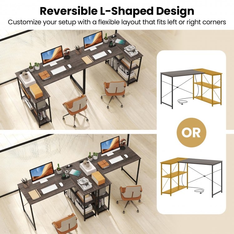 L-shaped 47 Inch Reversible Corner Desk with Adjustable Storage Shelves-Gray