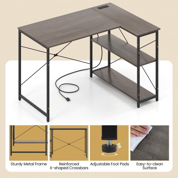 L-shaped 47 Inch Reversible Corner Desk with Adjustable Storage Shelves-Gray